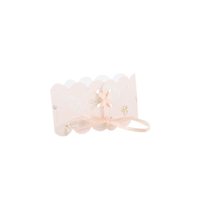 8 portatovaglioli Boho cipria e oro 16 cm x 4 cm con nastro di raso cipria