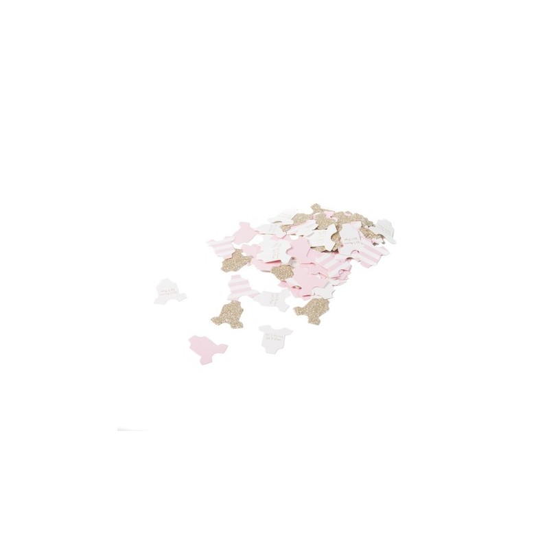 100 Confettis body bébé rose, blanc et paillettes champagne 3cm