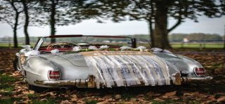 Landauto-Bausatz „Just Married“ aus Jute, Spitze, Leinen