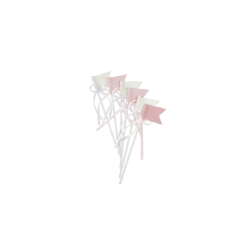 6 bandierine su luccio in velluto rosa e bianco con fiocco 6 bandierine su luccio in velluto rosa e bianco con fiocco