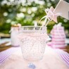 6 bandierine su luccio in velluto rosa e bianco con fiocco 6 bandierine su luccio in velluto rosa e bianco con fiocco