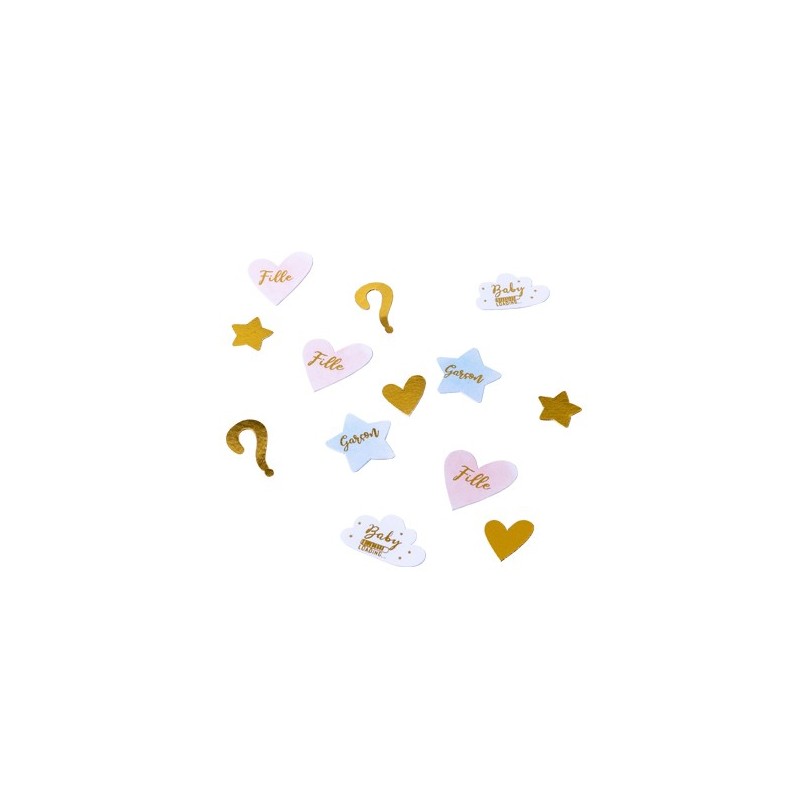 100 Coriandoli ragazza o ragazzo? modelli assortiti in oro rosa azzurro da 2 a 3,5 cm 100 Coriandoli ragazza o ragazzo? modelli assortiti in oro rosa azzurro da 2 a 3,5 cm