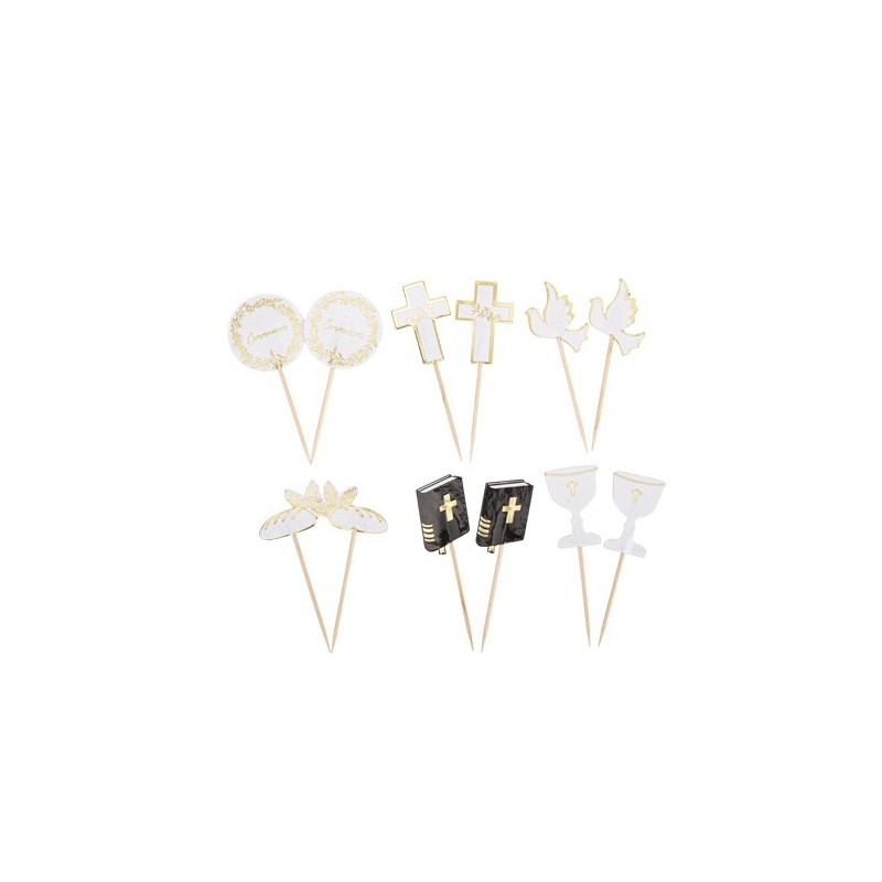 12 Kommunionspicks Hübsche weiße und goldene Stränge von 7,5 bis 8,5 cm 12 Kommunionspicks Hübsche weiße und goldene Stränge von 7,5 bis 8,5 cm