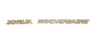 Decorazione da tavola in legno "Joyeux anniversaire", 3D, 2 elementi 20 cm x 4 cm x 0,4 cm