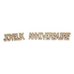 Decorazione da tavola in legno "Joyeux anniversaire", 3D, 2 elementi 20 cm x 4 cm x 0,4 cm