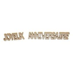 Decorazione da tavola in legno "Joyeux anniversaire", 3D, 2 elementi 20 cm x 4 cm x 0,4 cm