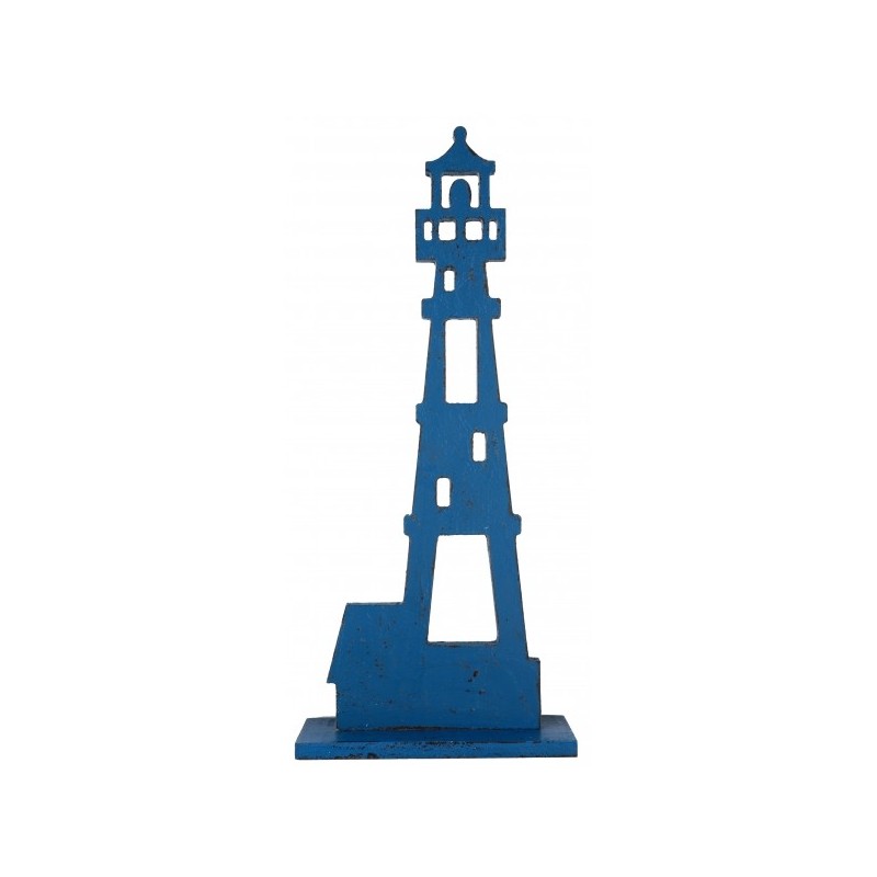 Grande faro in legno, blu, 16,5 x 6 x 38,5 cm