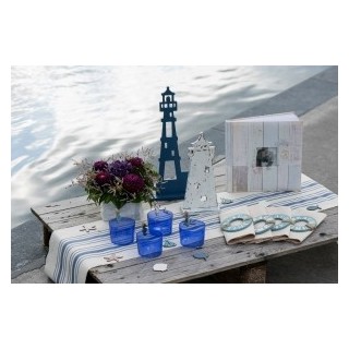 Grande faro in legno, blu, 16,5 x 6 x 38,5 cm