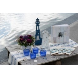 Grand phare en bois, bleu, 16.5 x 6 x 38.5 cm