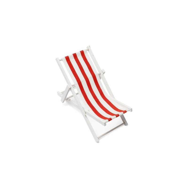 Transat rayé, rouge et blanc, en bois et tissu, 10x21cm