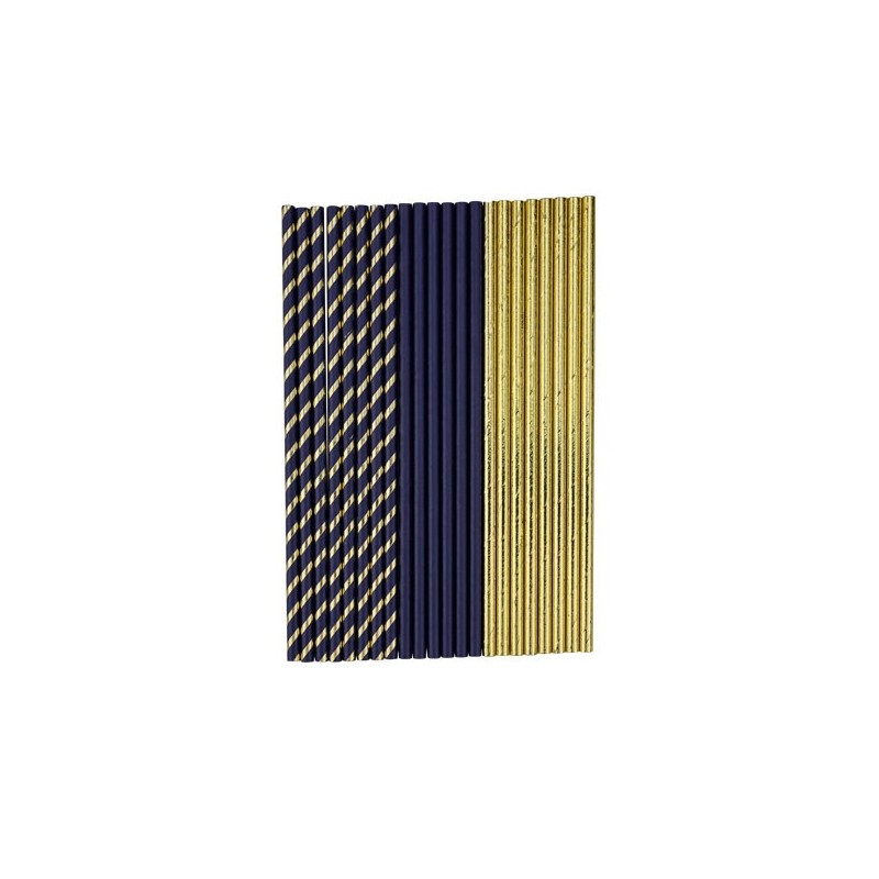 22 Pailles en carton bleu marine et or 19,5cm 22 Pailles en carton bleu marine et or 19,5cm
