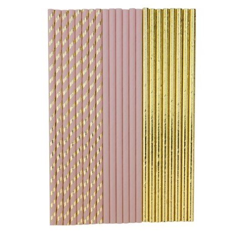 22 cannucce di cartone rosa e oro 19,5 cm
