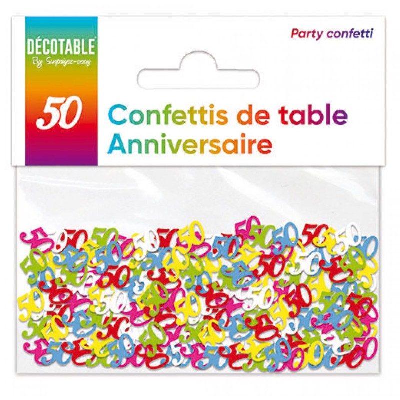 Confettis de table multicolore en papier 50 ans Confettis de table multicolore en papier 50 ans