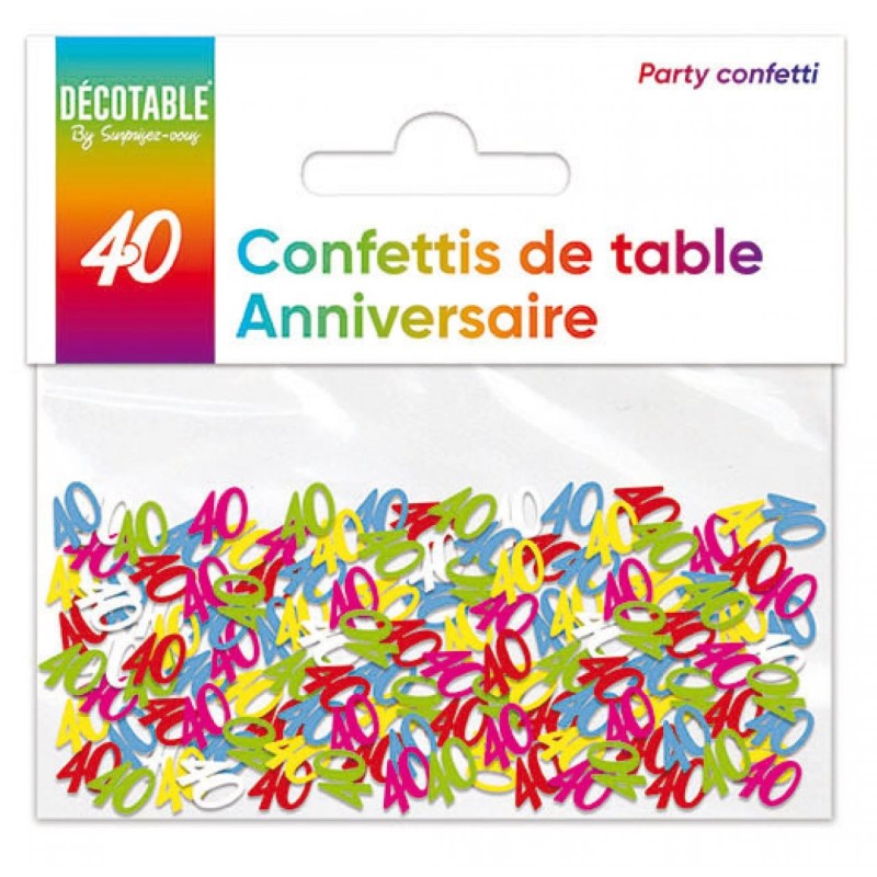 Confettis de table multicolore en papier 40 ans Confettis de table multicolore en papier 40 ans