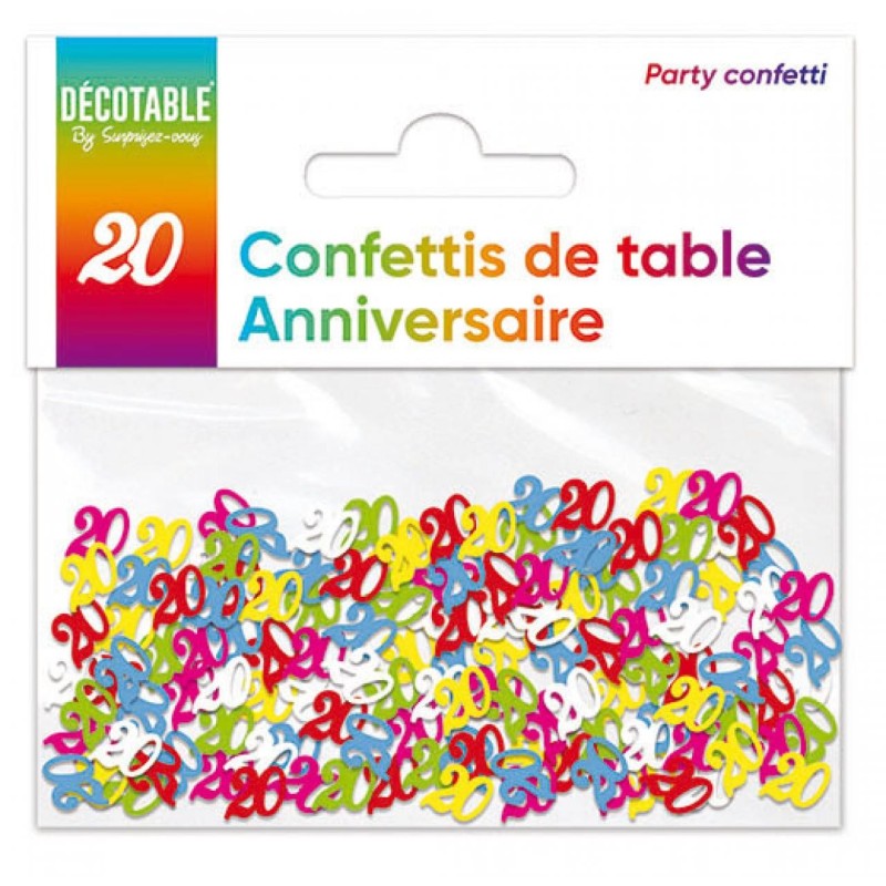 Confettis de table multicolore en papier 20 ans Confettis de table multicolore en papier 20 ans