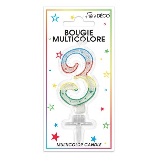 Candela numero 3 multicolore