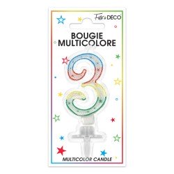 Candela numero 3 multicolore