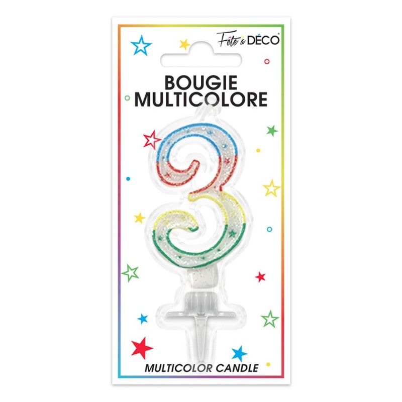 Bougie chiffre 3 multicolore Bougie chiffre 3 multicolore
