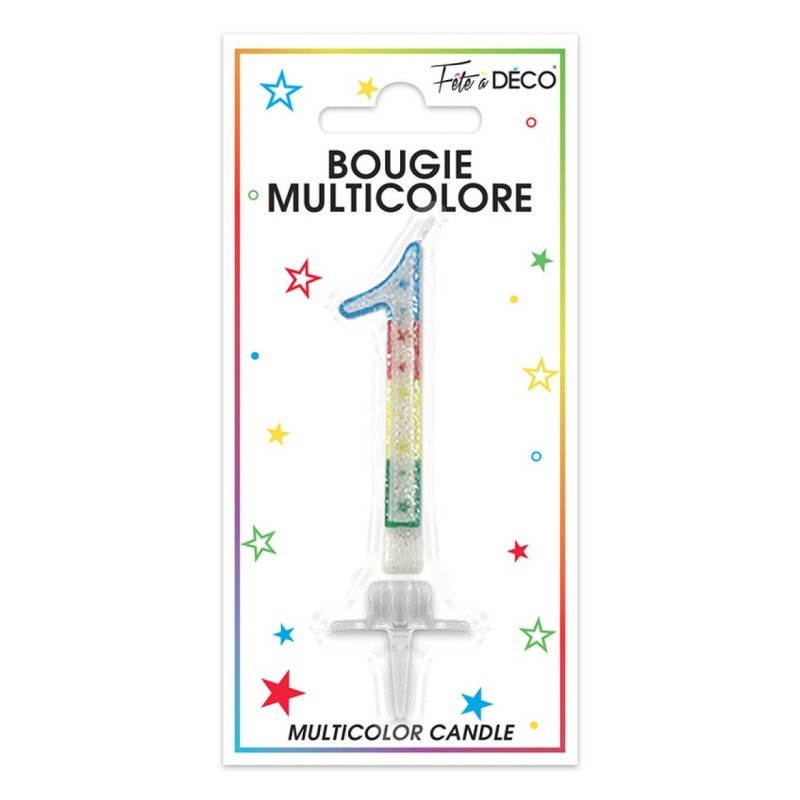 Bougie chiffre 1 multicolore