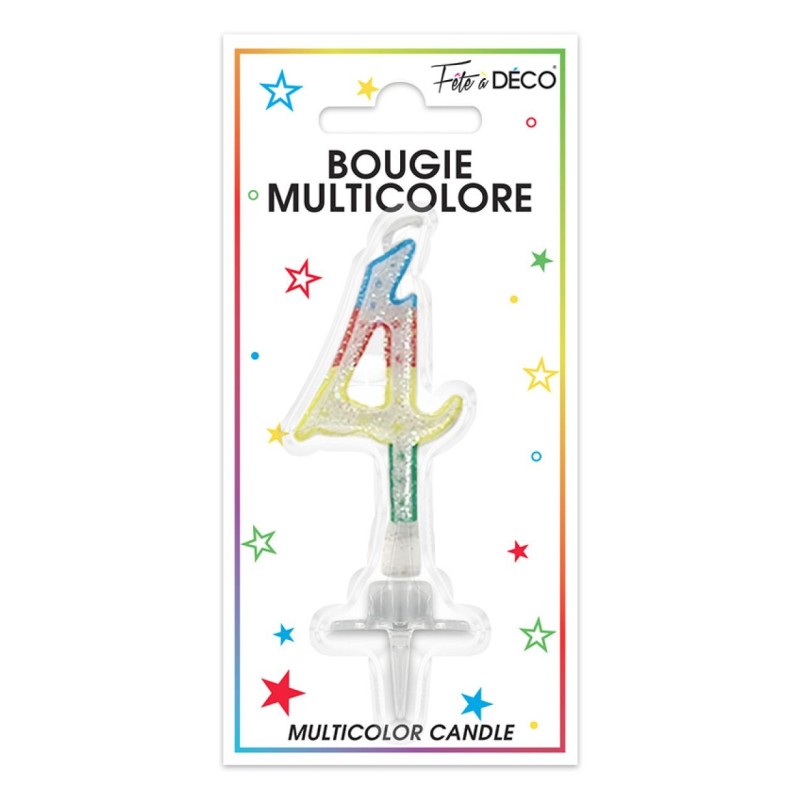 Bougie chiffre 4 multicolore Bougie chiffre 4 multicolore