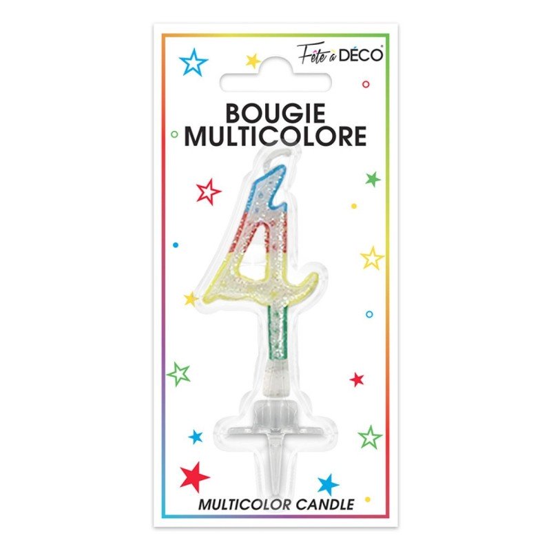 Candela numero 4 multicolore
