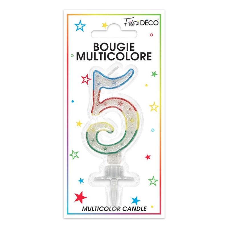 Bougie chiffre 5 multicolore Bougie chiffre 5 multicolore