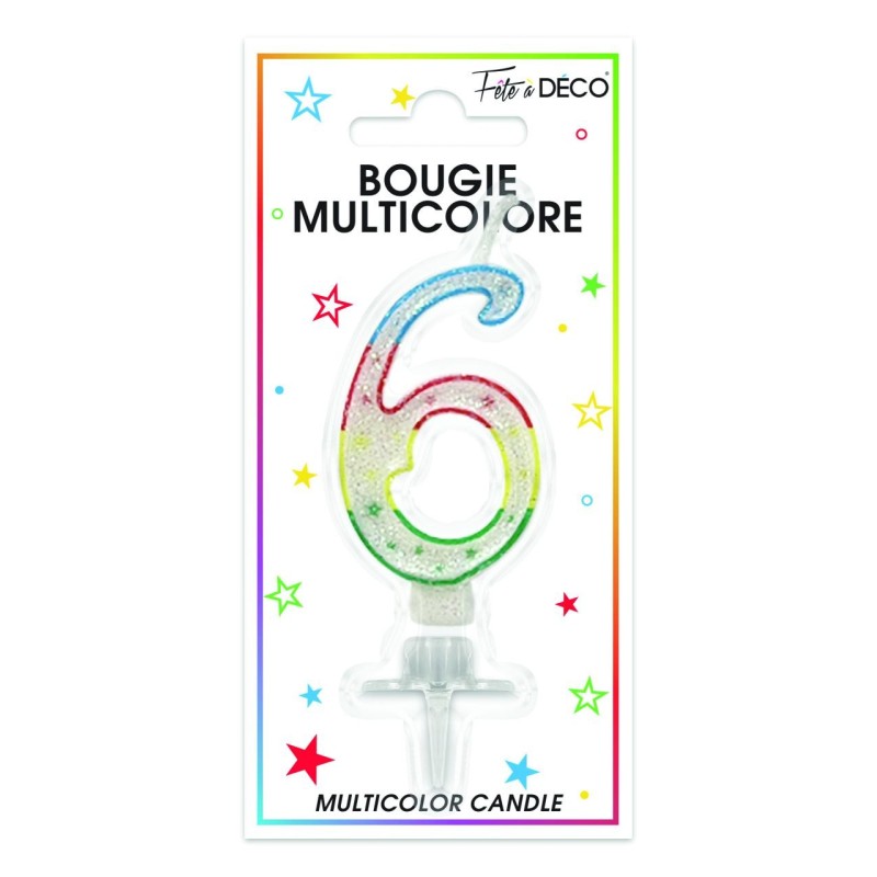 Bougie chiffre 6 multicolore Bougie chiffre 6 multicolore