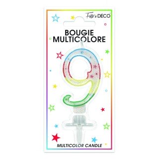 Bougie chiffre 9 multicolore