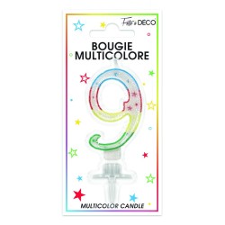 Bougie chiffre 9 multicolore