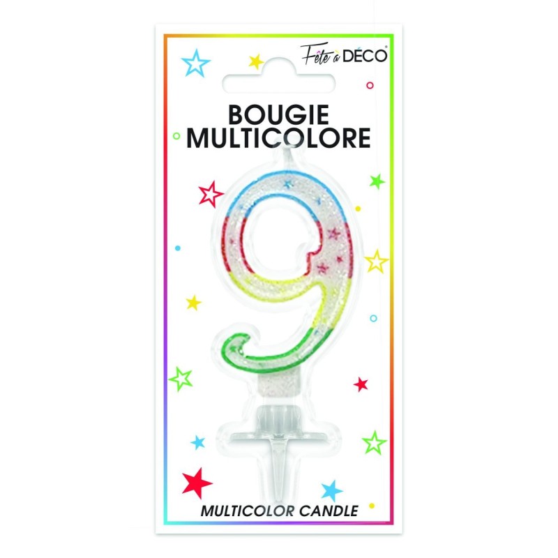 Bougie chiffre 9 multicolore Bougie chiffre 9 multicolore
