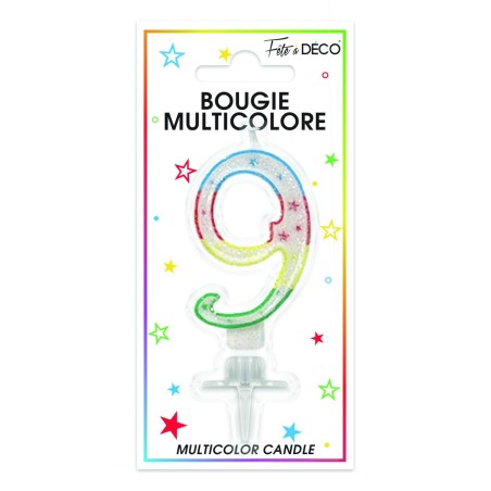 Bougie chiffre 9 multicolore