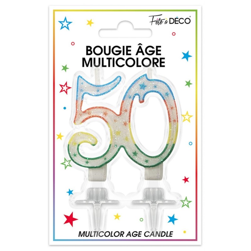 Bougie âge 50 ans multicolore Bougie âge 50 ans multicolore