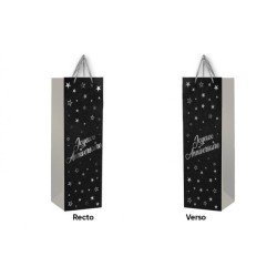 1 Sacchetto regalo per bottiglia "Joyeux Anniversaire" nero-argento