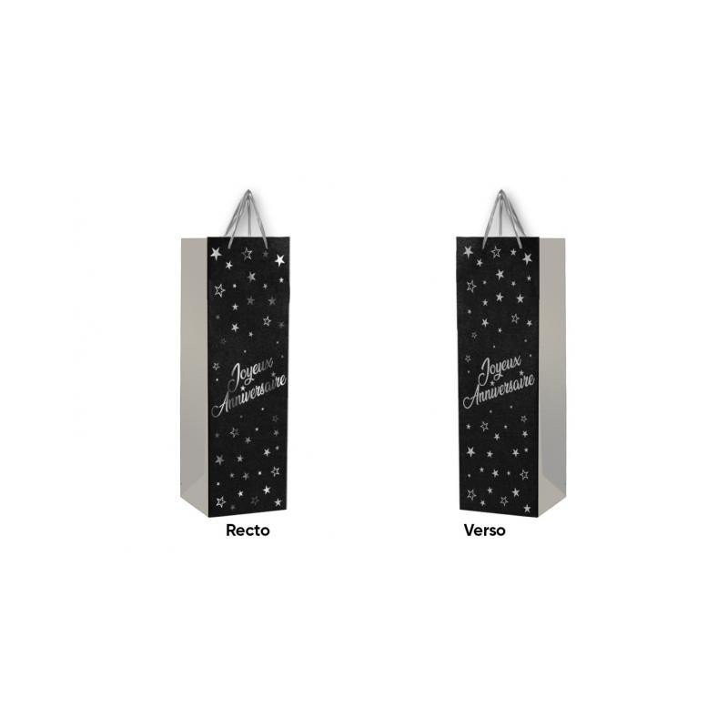 1 Sac cadeau pour bouteille "Joyeux Anniversaire"  noir-argent