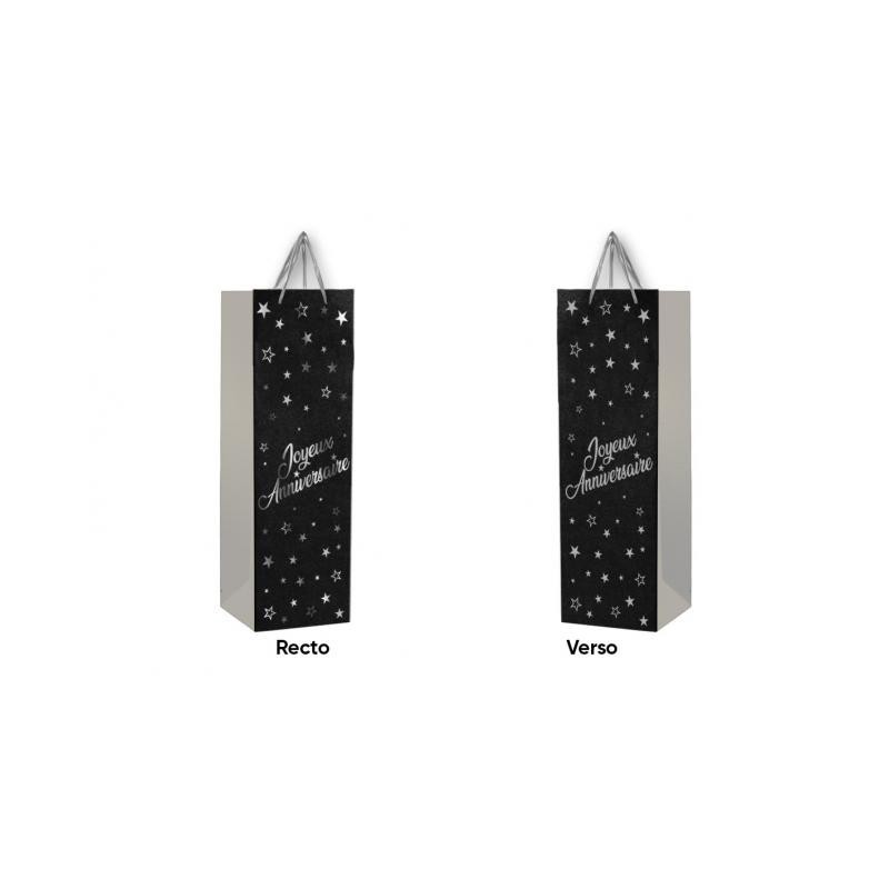1 Sacchetto regalo per bottiglia "Joyeux Anniversaire" nero-argento