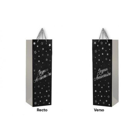 1 Sac cadeau pour bouteille "Joyeux Anniversaire"  noir-argent
