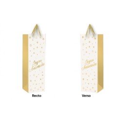 1 Sacchetto regalo per bottiglia "Joyeux Anniversaire" Oro - bianco