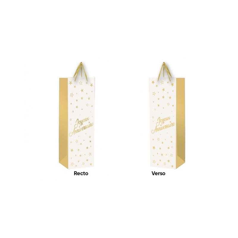 1 Sac cadeau pour bouteille "Joyeux Anniversaire"  Blanc- Or