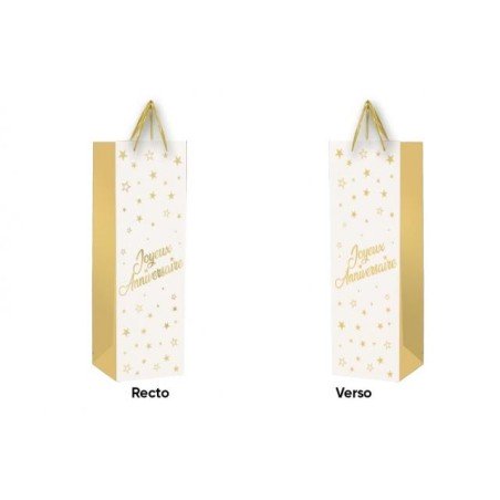 1 Sac cadeau pour bouteille "Joyeux Anniversaire"  Blanc- Or
