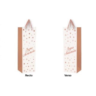 1 Sac cadeau pour bouteille "Joyeux Anniversaire"  Blanc- Rose Gold