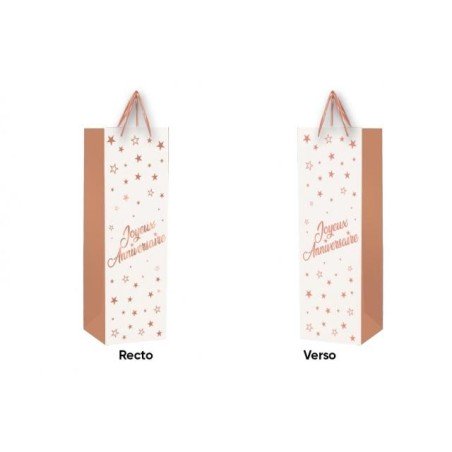 1 Sacchetto regalo per bottiglia "Joyeux Anniversaire" Oro - Oro rosa