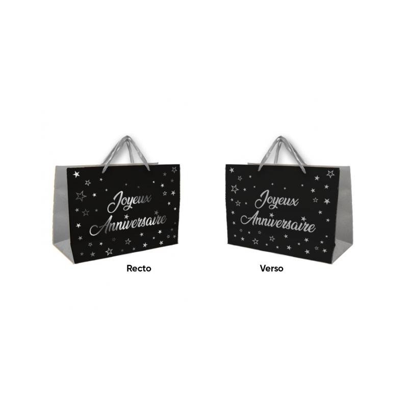 1 Sac cadeau moyen "Joyeux Anniversaire" noir-argent 1 Sac cadeau moyen "Joyeux Anniversaire" noir-argent