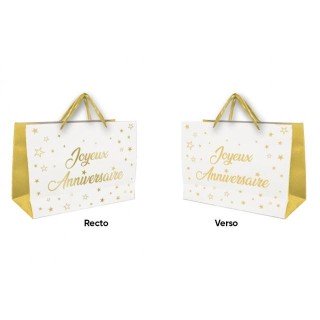 1 Sac cadeau moyen "Joyeux Anniversaire"  blanc - or