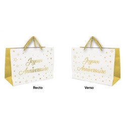 1 Sac cadeau moyen "Joyeux Anniversaire"  blanc - or