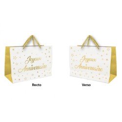 1 Sac cadeau moyen "Joyeux Anniversaire"  blanc - or
