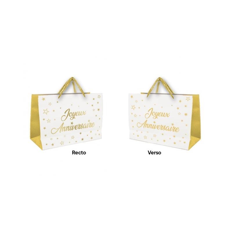 1 Sac cadeau moyen "Joyeux Anniversaire"  blanc - or 1 Sac cadeau moyen "Joyeux Anniversaire"  blanc - or