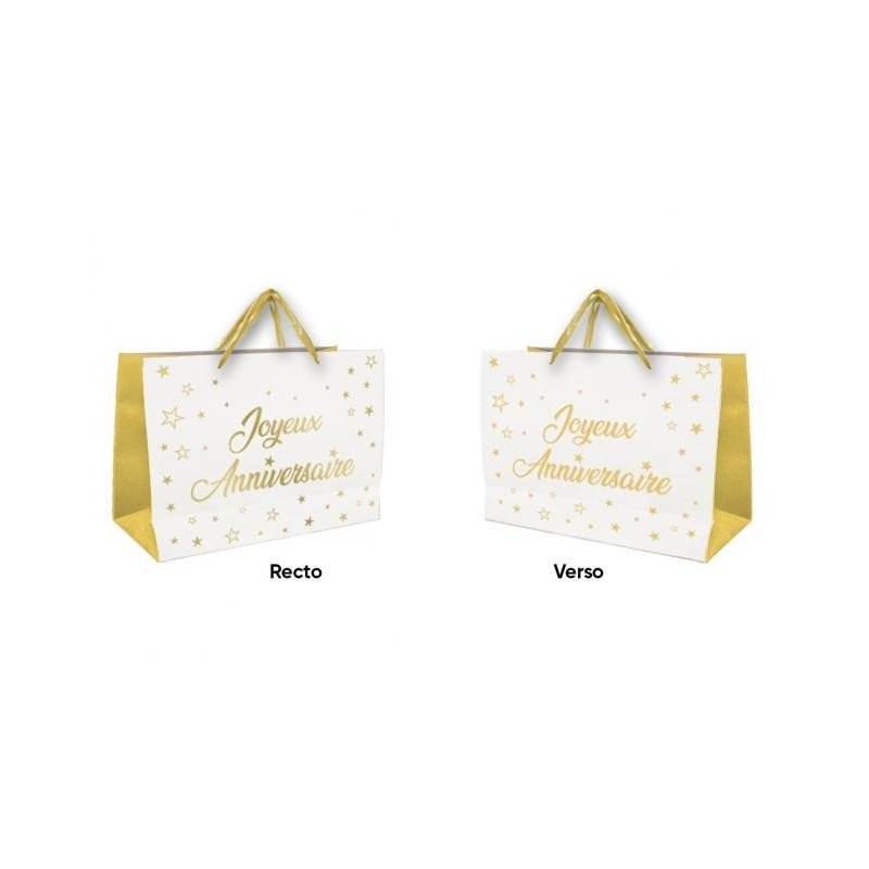 1 Sac cadeau moyen "Joyeux Anniversaire"  blanc - or