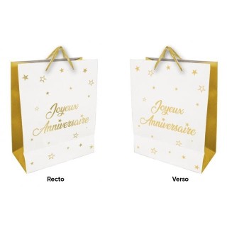 1 Sacchetto regalo  grande "Joyeux Anniversaire" bianco - oro