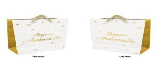 1 Sac cadeau grand "Joyeux Anniversaire"  blanc - or