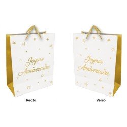 1 Sac cadeau grand "Joyeux Anniversaire"  blanc - or